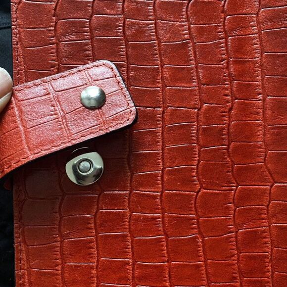 Chiara Ferretti Red Croc Embossed Leather Crossbody Bucket Shoulder Bag Italy - Picture 6 of 9